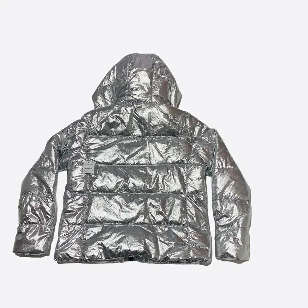 Andrew Marc Metallic Silver Puffer Jacket Large - Picture 8 of 15